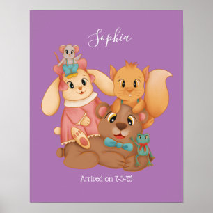 Póster Honey Bear & Friends, nombre personalizado en escr