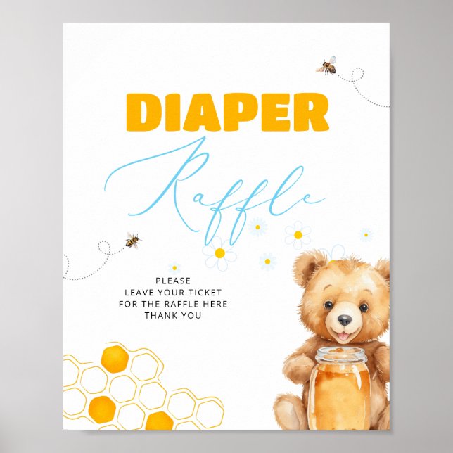 Póster Honey Bee Boy Chica Baby Shower Diaper Raffle (Frente)