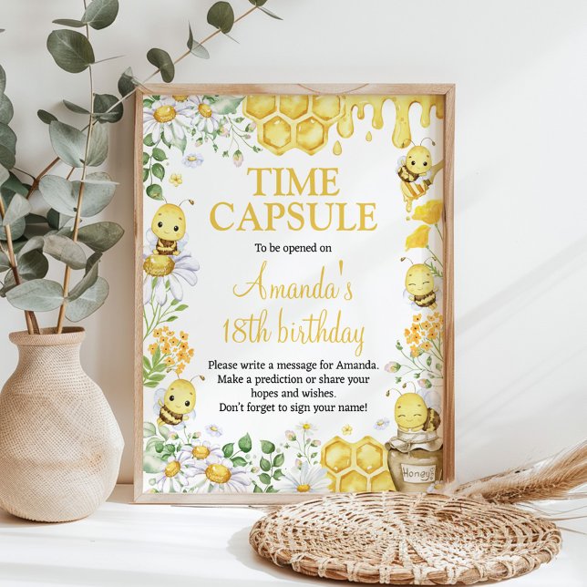 Póster Honey Bee Floral Birthday Party Time Capsule Sign (Subido por el creador)