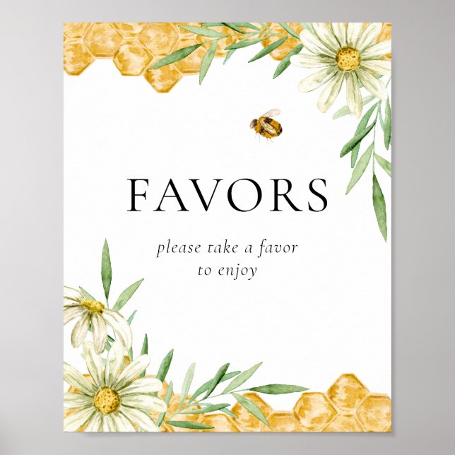 Póster Honey Bee Floral Bridal Shower Favors Sign (Frente)