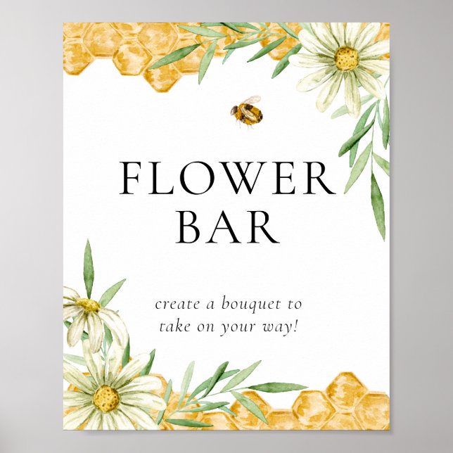Póster Honey Bee Floral Flower Bar Station Sign (Frente)