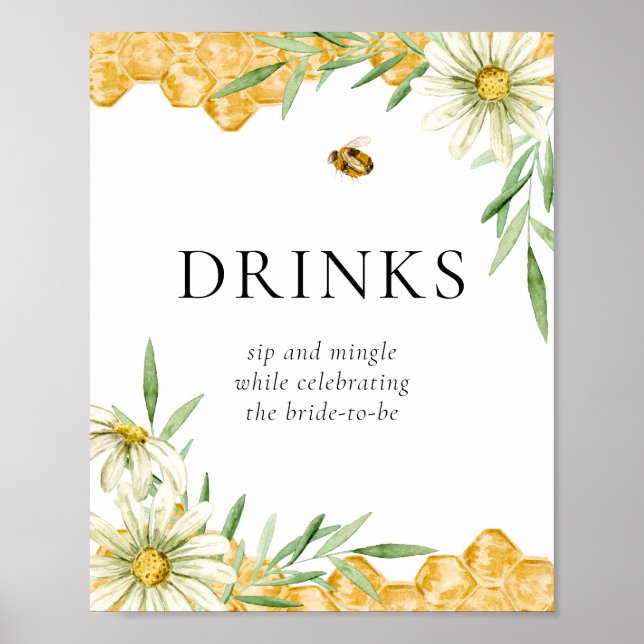 Póster Honey Bees Daisy Flower Bar Drink Station Sign (Frente)
