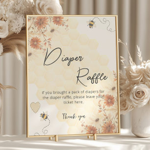 Póster Honey Boho Wildflower Baby Shower Diaper Raffle