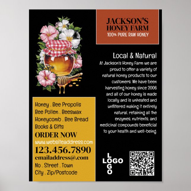 Póster Honey Jar - Abejas, publicidad de la granja de mie (Frente)