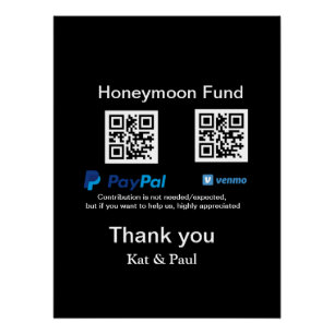 Póster Honeymoon Fund PayPal Venmo código QR gracias