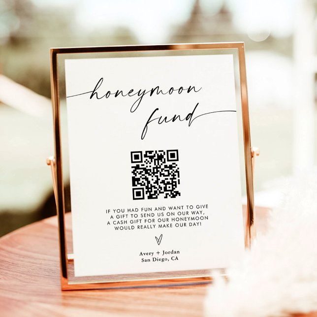 Póster Honeymoon Fund QR Code Sign, Minimalist Wedding (Subido por el creador)