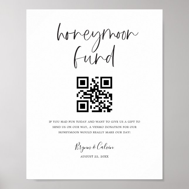 Póster Honeymoon Fund Sign Cash Gift Donation Scan Poster (Frente)