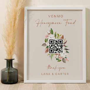 Póster Honeymoon Fund Sign Wedding Cash Gift Table G400