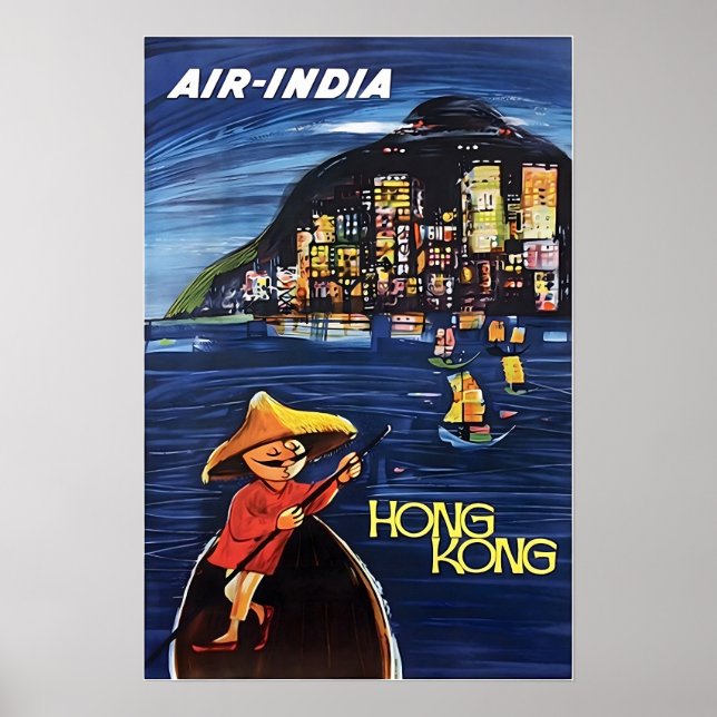 Póster Hong Kong Art Chinese Painting Air-India Travel Po (Frente)