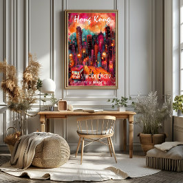 Póster Hong Kong Arte Contemporáneo en Colores Vibrantes