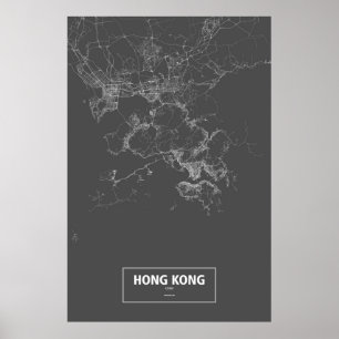 Póster Hong Kong, China (blanco sobre negro)