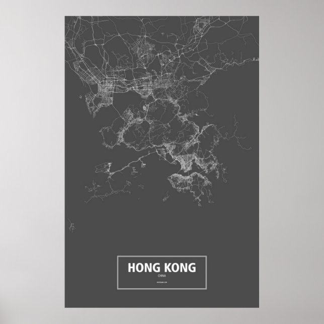 Póster Hong Kong, China (blanco sobre negro) (Frente)