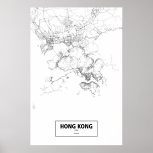 Póster Hong Kong, China (negro sobre blanco)