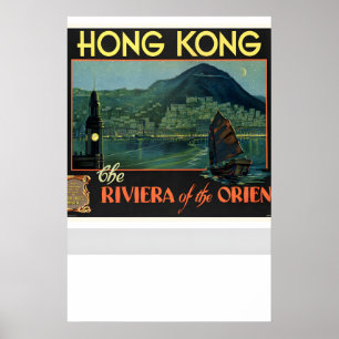 Póster Hong Kong El Riviera del Oriente Viajes Antiguos