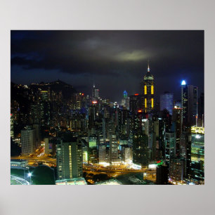 Póster Hong Kong en la noche