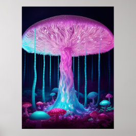 Póster Hongo de Fantasía Bioluminiscente
