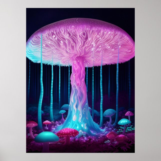 Póster Hongo de Fantasía Bioluminiscente (Frente)