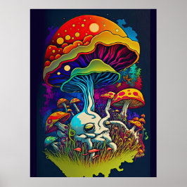 Póster Hongo de Fantasía Bioluminiscente