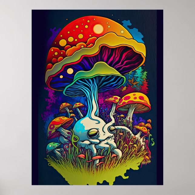Póster Hongo de Fantasía Bioluminiscente (Frente)