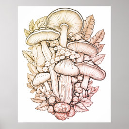 Póster Hongos alucinógenos fondo negro en una pared