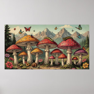Póster Hongos Caprichosos y Cimas de Montañas
