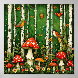 Póster Hongos de Cuento de Hadas y Bosque Encantado de Av