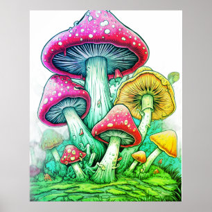 Póster Hongos Enormes en un Fondo Blanco en una Pared