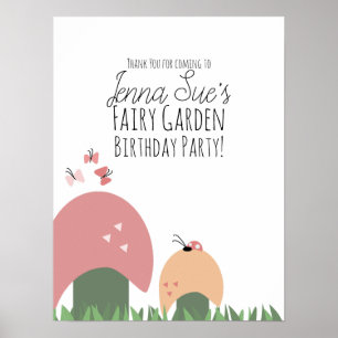 Póster Hongos Jardín Hadas Mariquitas Mariposas 