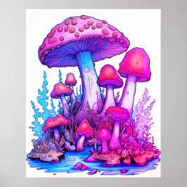 Póster Hongos Morados Con Fondo Blanco en una Pared