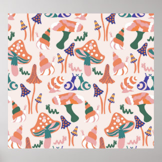 Póster Hongos otoñales, diseño inmaculado y colorido.