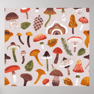 Póster Hongos otoñales, hojas: repetición de cosecha.