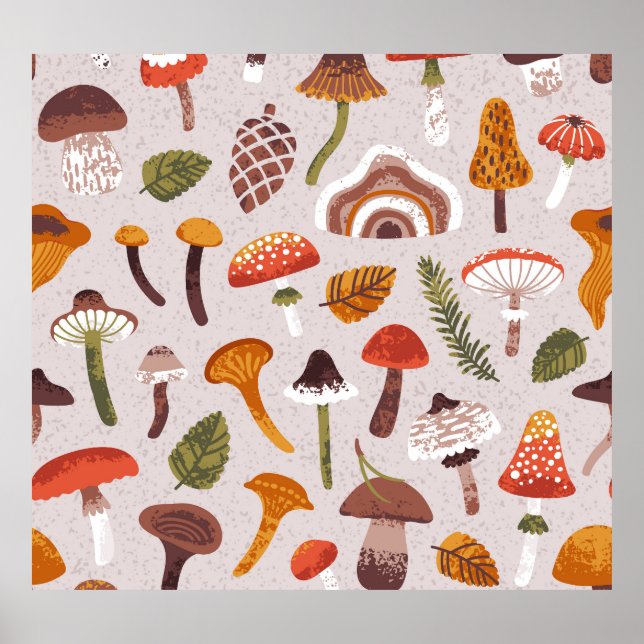 Póster Hongos otoñales, hojas: repetición de cosecha. (Frente)