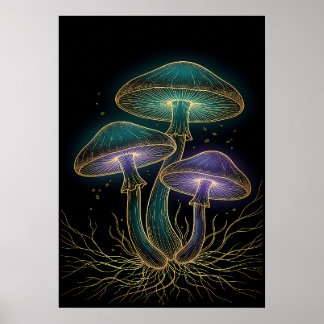 PÓSTER HONGOS RESPLANDECIENTES CON RAÍCES