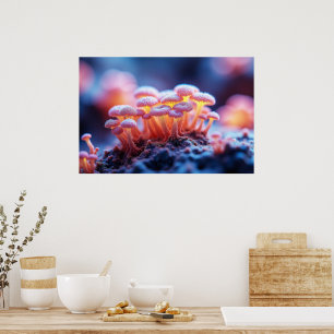 Póster Hongos rosados de ensueño - Naturaleza suave macro