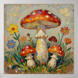 Póster Hongos y flores de Cottage Core