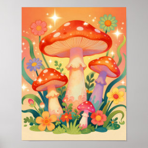 Póster Hongos y Flores de Cottage Core