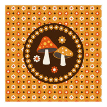 Hongos y flores dulces retro