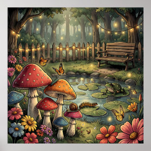 Póster Hongos y Flores Retro Vibraciones Vintage