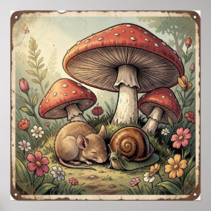 Póster Hongos y Vida Silvestre de Cottage Vintage Core