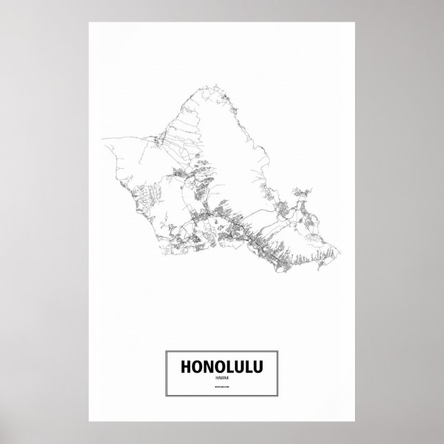 Póster Honolulu, Hawai (negro sobre blanco) (Frente)