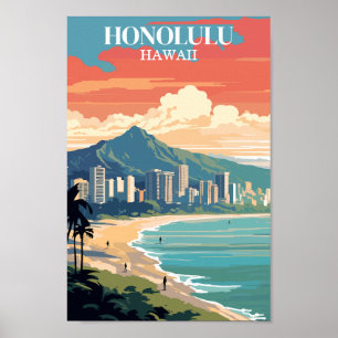 Póster Honolulu, Hawái: Viaje Vintage