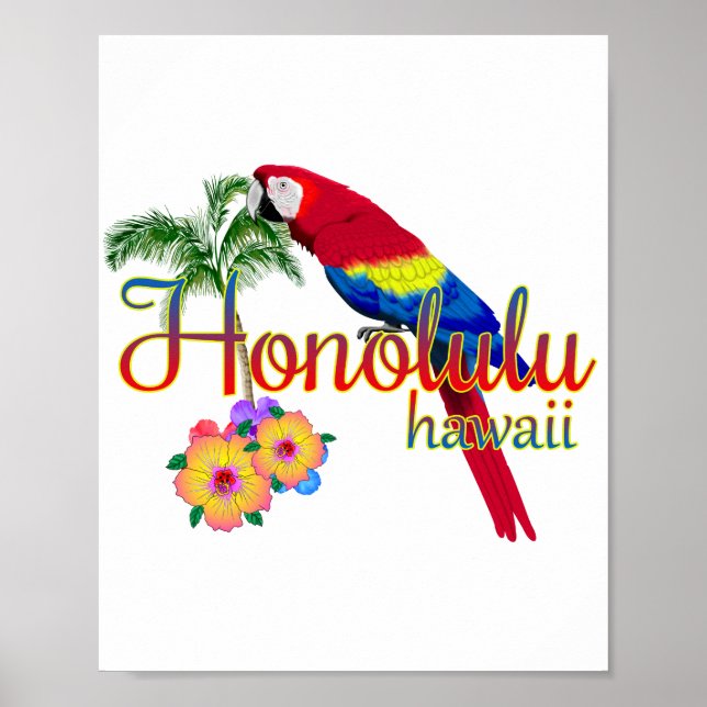 Póster Honolulu Hawaii Loro Tropical (Frente)