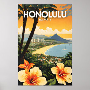 Póster Honolulu Hawaii Nostalgic Travel