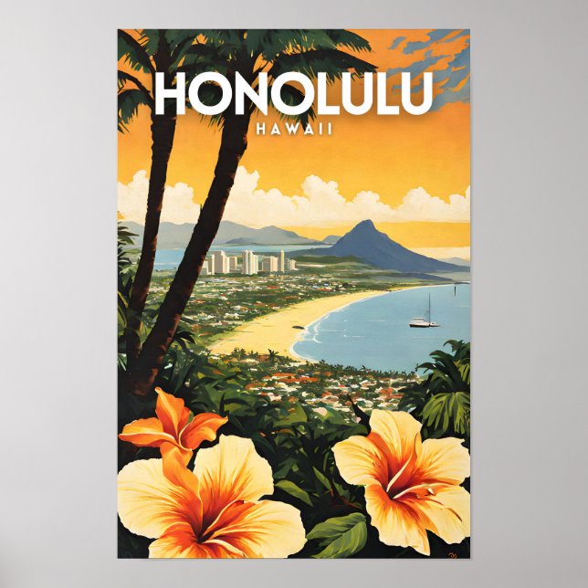 Póster Honolulu Hawaii Nostalgic Travel (Frente)