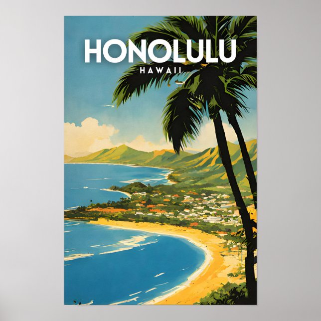 Póster Honolulu Hawaii Nostalgic Travel Art (Frente)