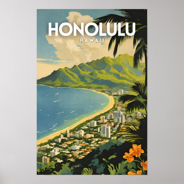 Póster Honolulu Hawaii Nostalgic Vintage Travel Art (Frente)