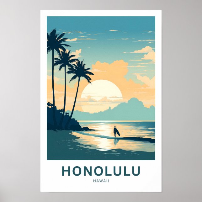 Póster Honolulu Hawaii Travel Print (Frente)