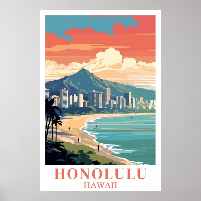 Póster Honolulu Hawaii Vintage Travel Wall Art (Frente)