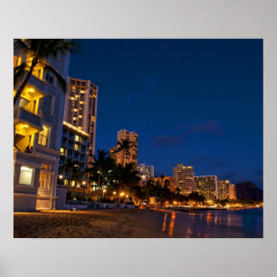 Póster Honolulu, Oahu, Hawaii. Exposición nocturna de