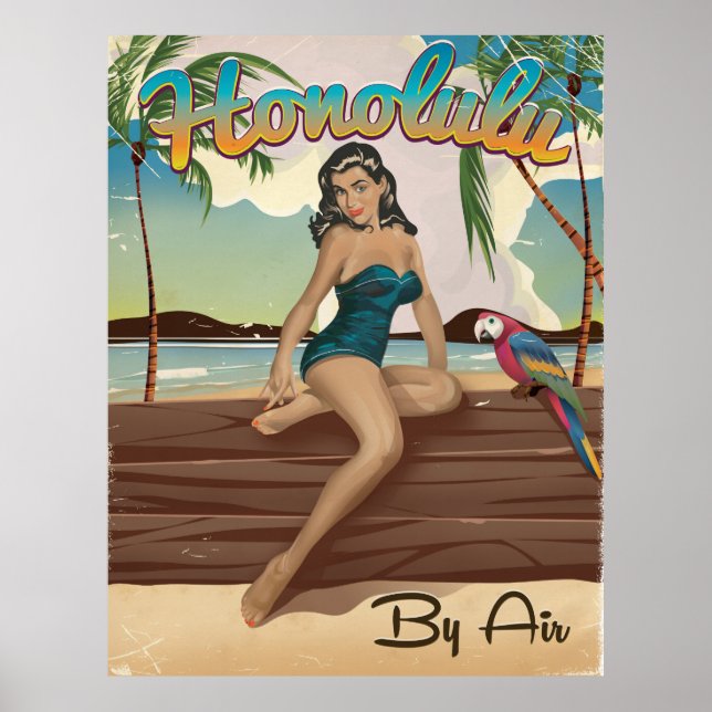 Póster Honolulu vintage retro Viaje (Frente)